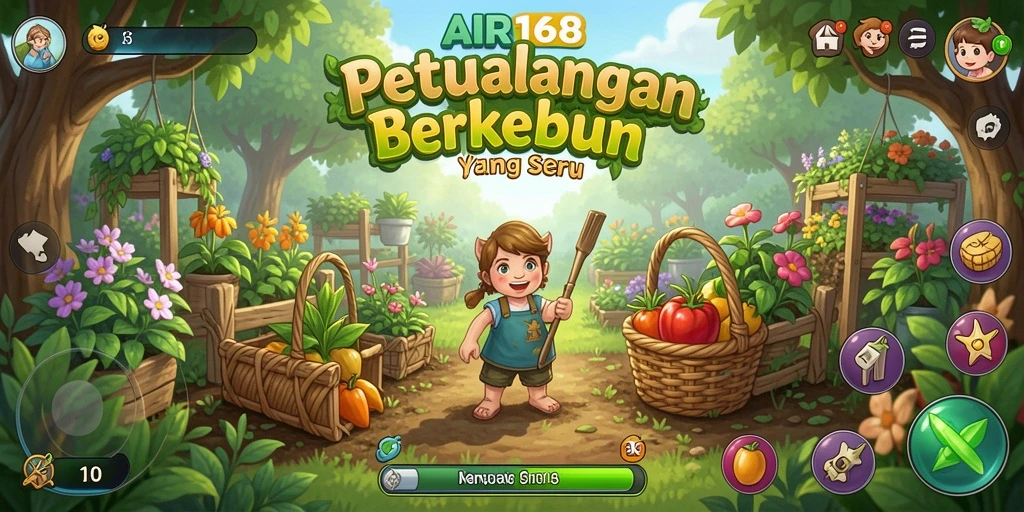 Tampilan gameplay AIR168 yang menampilkan aktivitas berkebun yang seru.