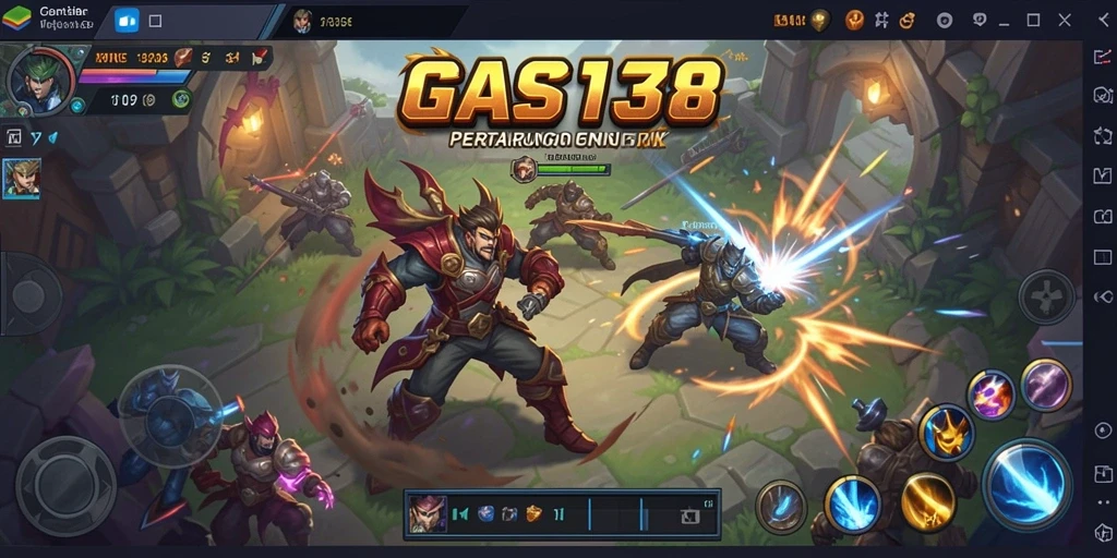 Screenshot utama GAS138 menunjukkan pertarungan seru dalam gameplay MOBA.