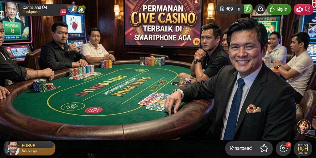 Screenshot H89 menampilkan dealer langsung dan permainan kasino yang mendebarkan.
