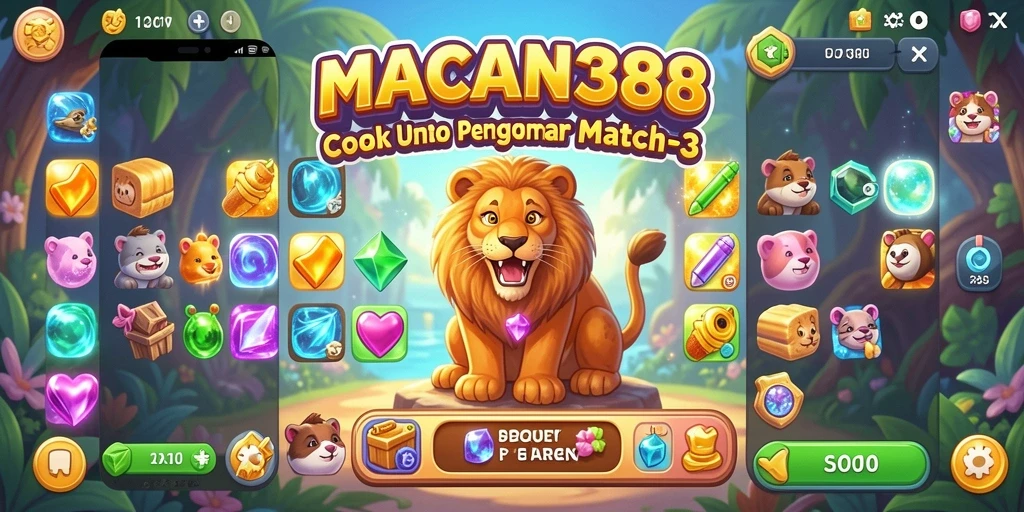 Screenshot utama MACAN388 menampilkan gameplay seru Match-3.