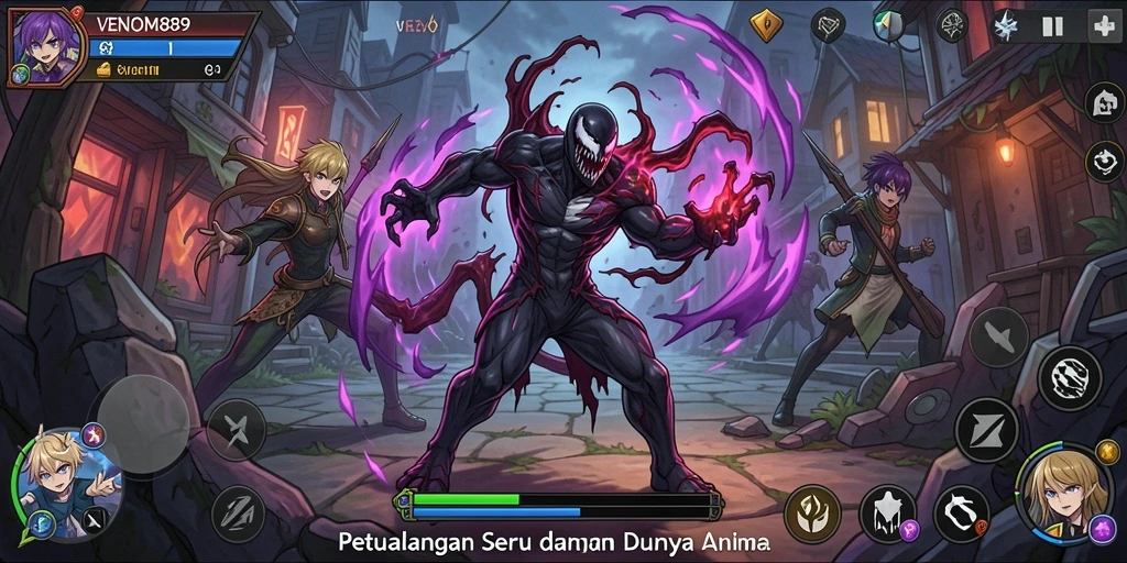 Tampilan gameplay seru dari VENOM889 dengan karakter Anime menarik.