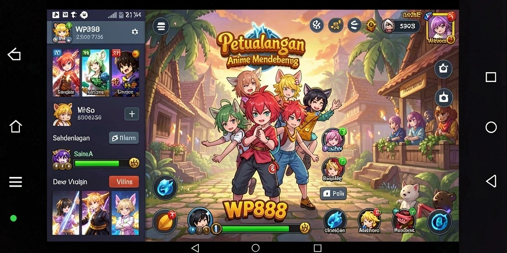 Screenshot WP888 menampilkan aksi seru dari karakter Anime dalam pertarungan.